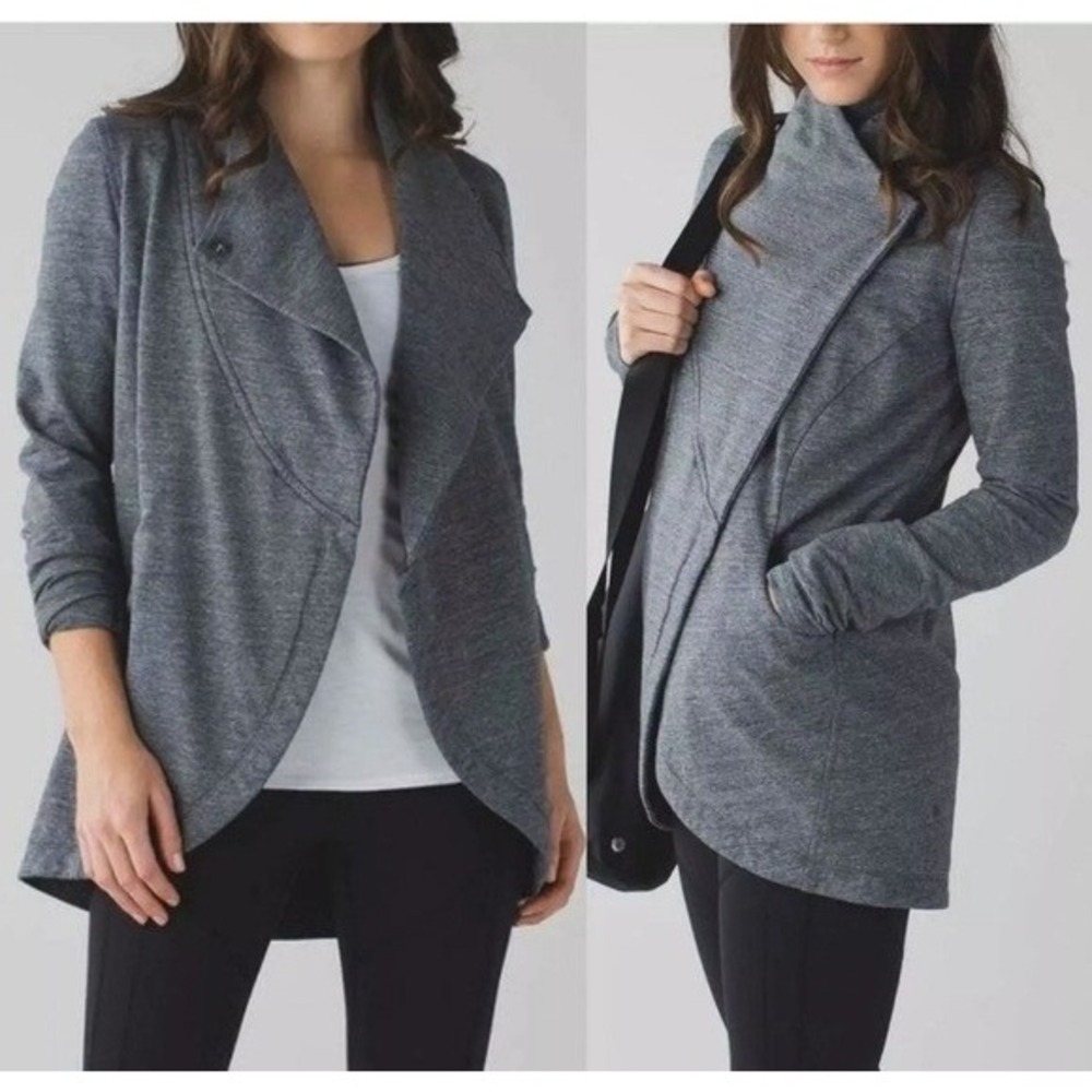 Lululemon‎ Jacket Women 6 Gray Thats A Wrap Heathered Snow Slub Cardigan Jacket